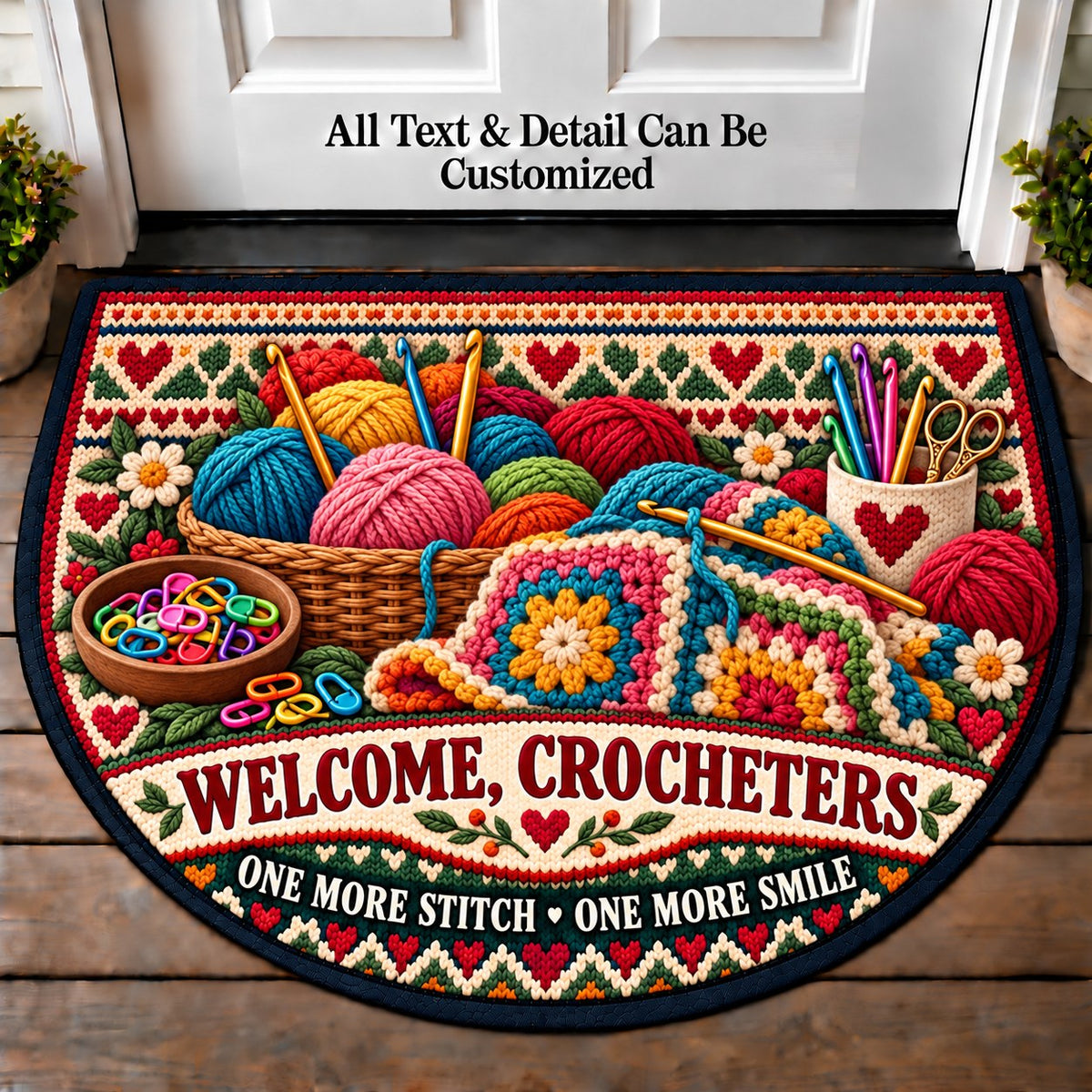 Stitch Marker Desk - Crocheters Welcome Personalized Half Round Mat | 5To9Vibe