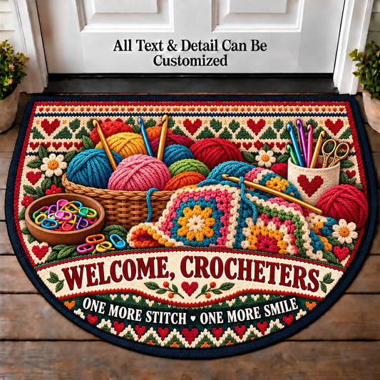Stitch Marker Desk - Crocheters Welcome Personalized Half Round Mat | 5To9Vibe