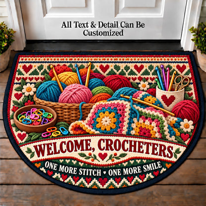 Stitch Marker Desk - Crocheters Welcome Personalized Half Round Mat | 5To9Vibe
