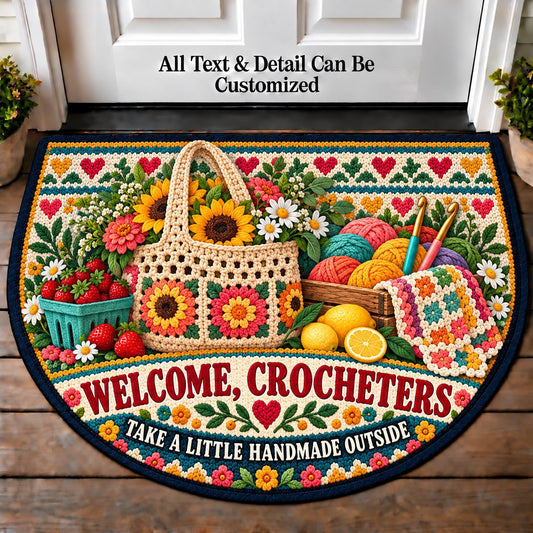 Summer Market Bag - Crocheters Welcome Personalized Half Round Mat | 5To9Vibe