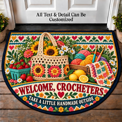 Summer Market Bag - Crocheters Welcome Personalized Half Round Mat | 5To9Vibe