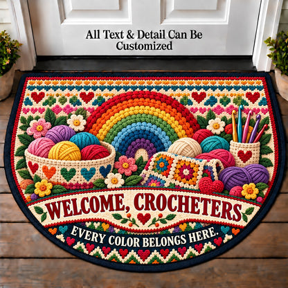 Yarn Rainbow - Crocheters Welcome Personalized Half Round Mat | 5To9Vibe