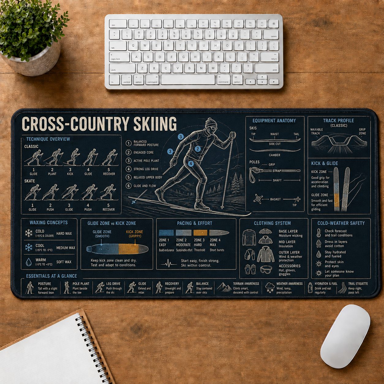 Cross Country Skiing Sports Visual Guide Desk Mat | 5To9Vibe