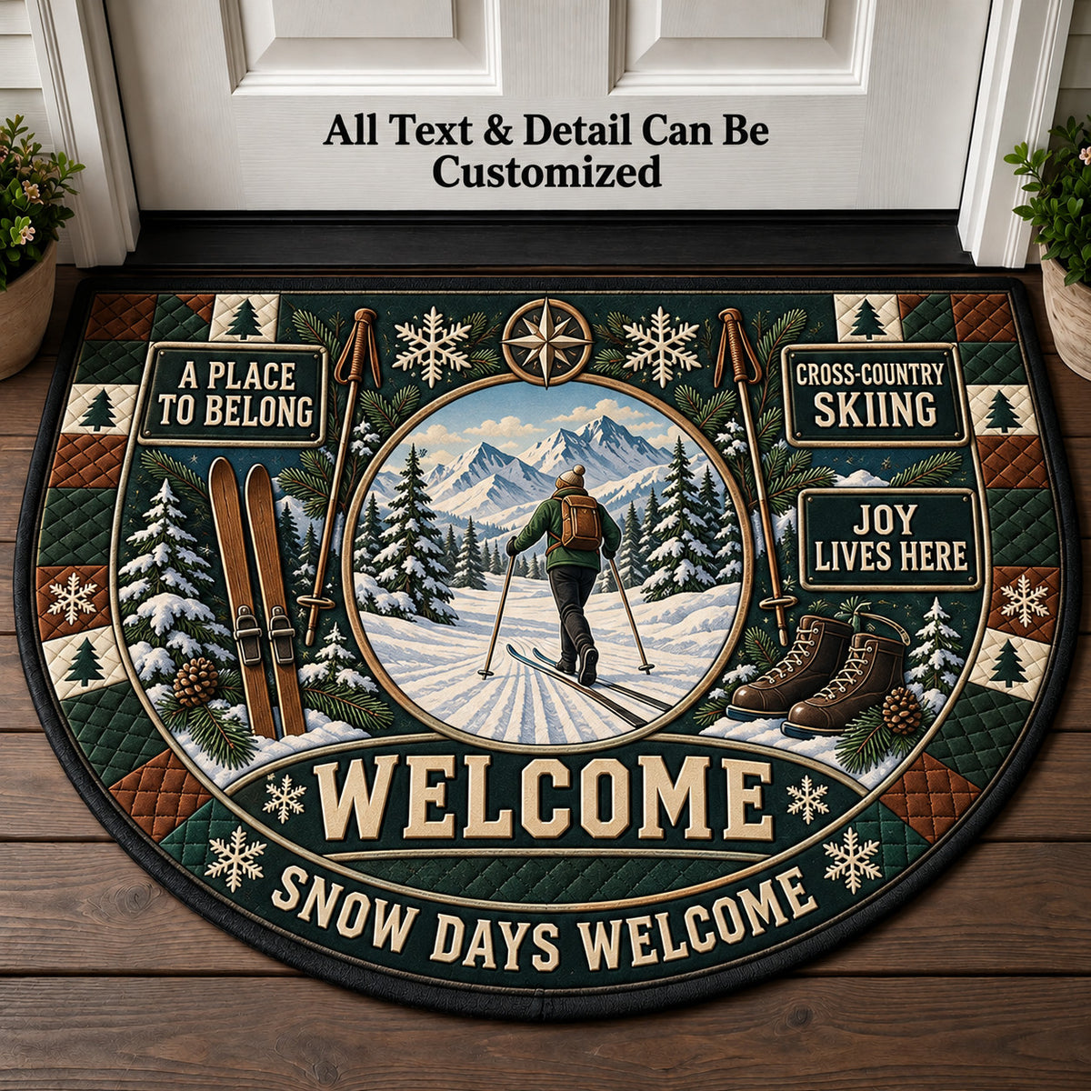 Cross-Country Skiing Personalized Half Round Mat | 5To9Vibe