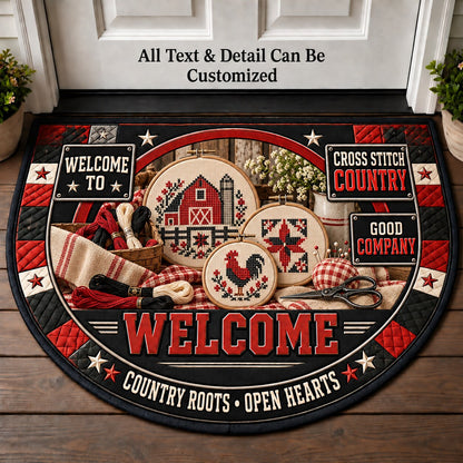 Cross Stitch Country Personalized Half Round Mat | 5To9Vibe