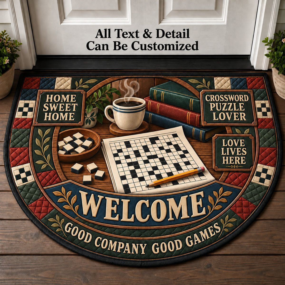 Crossword Puzzle Lover Personalized Half Round Mat | 5To9Vibe
