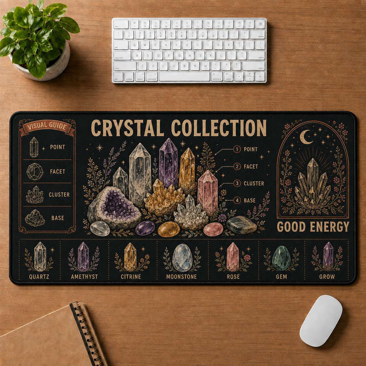 Crystal & Flowers Hippie Desk Mat Mouse Pad | 5To9Vibe - Crystal Collection style