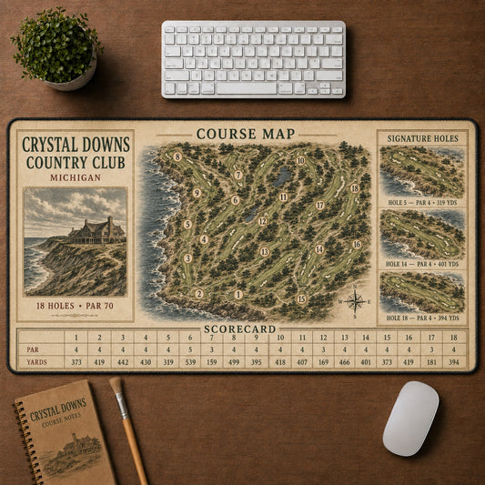 Crystal Downs Country Club Vintage Golf Course Map & Scorecard Guide Desk Mat | 5To9Vibe