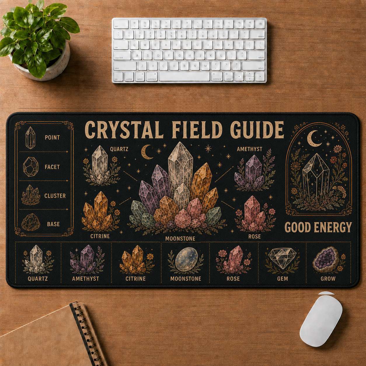 Crystal Garden Hippie Desk Mat Mouse Pad | 5To9Vibe - Crystal Field Guide style