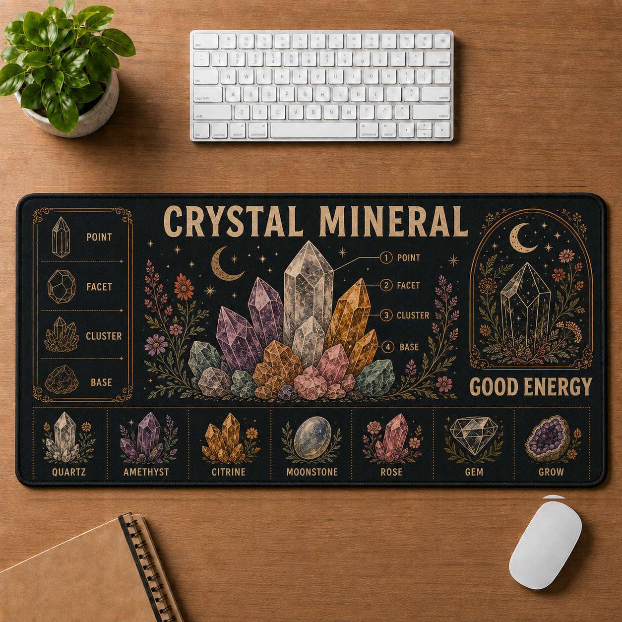 Crystal & Flowers Hippie Desk Mat Mouse Pad | 5To9Vibe - Crystal / Mineral style