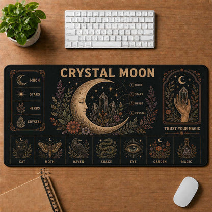 Crystal & Flowers Hippie Desk Mat Mouse Pad | 5To9Vibe - Crystal Moon style