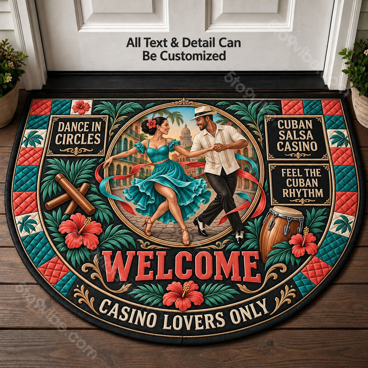 Cuban Salsa Casino Personalized Half Round Mat | 5To9Vibe