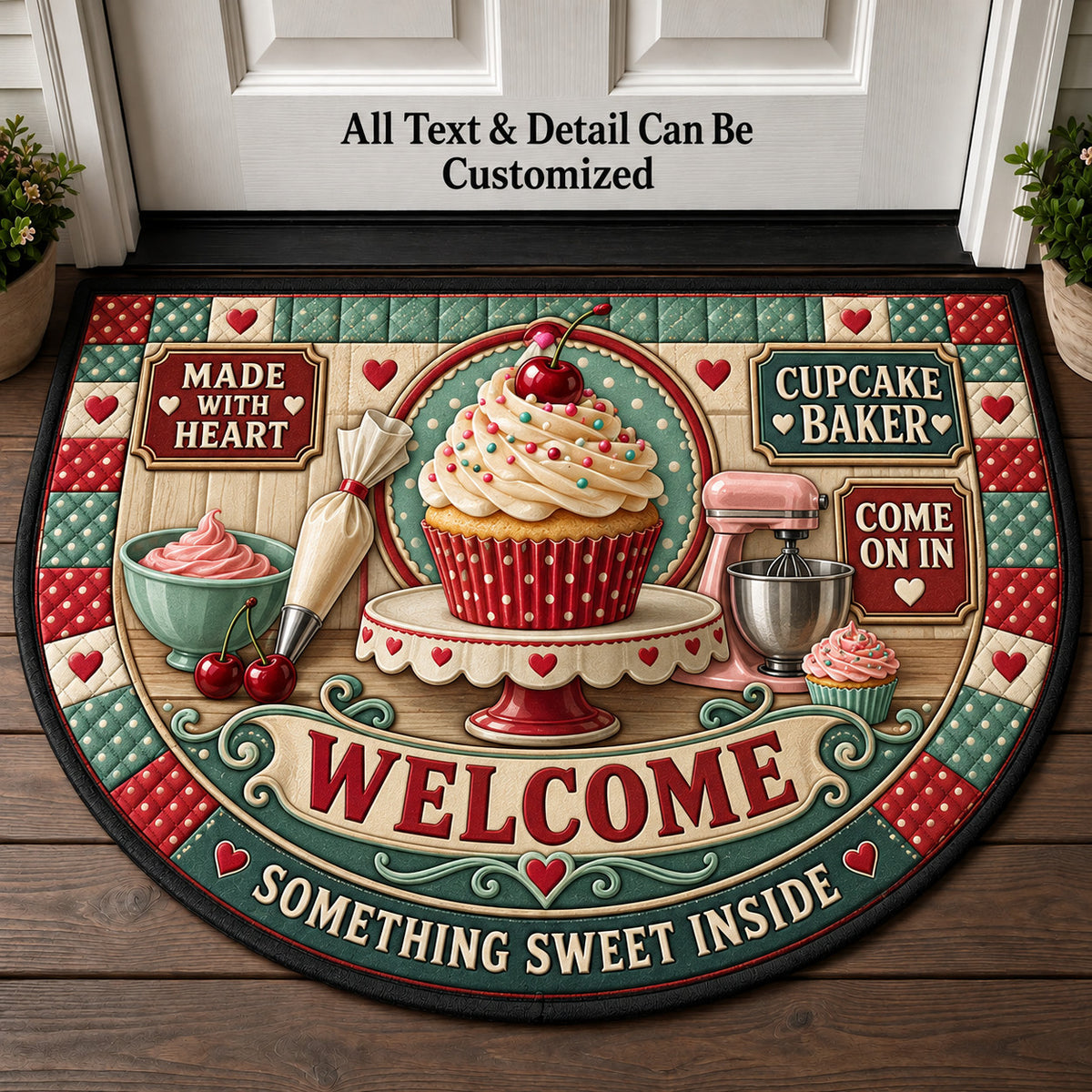 Cupcake Baker Personalized Half Round Mat | 5To9Vibe