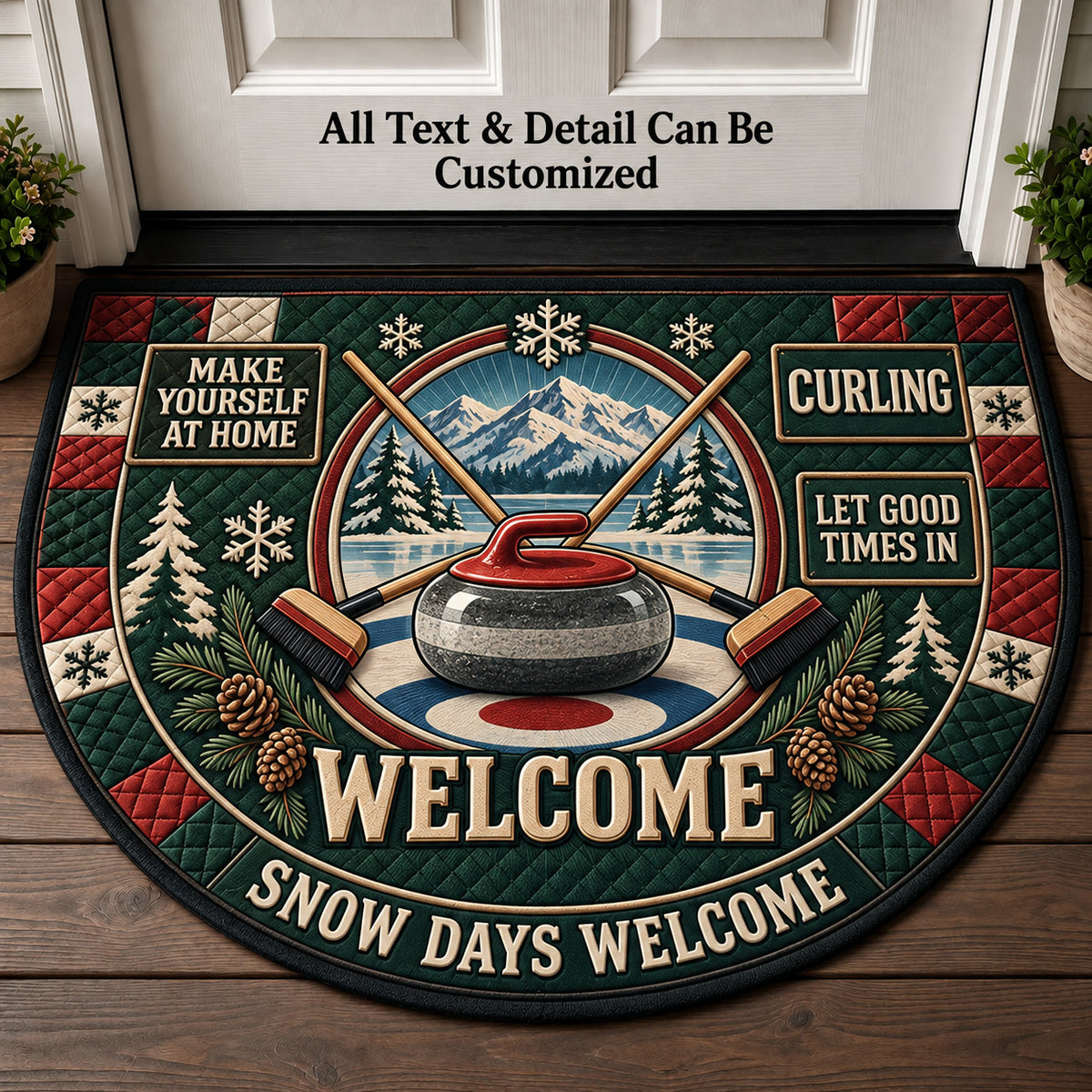 Curling Personalized Half Round Mat | 5To9Vibe