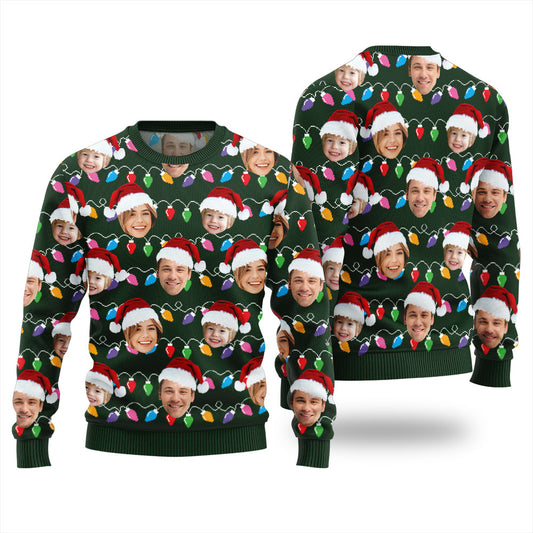 Custom 3 Faces Ugly Christmas Sweater Unisex