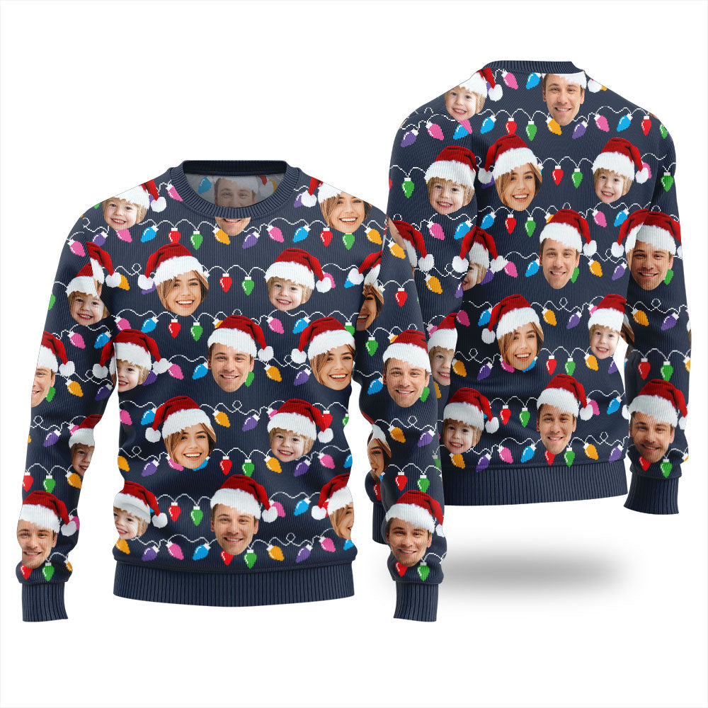 Custom 3 Faces Ugly Christmas Sweater Unisex