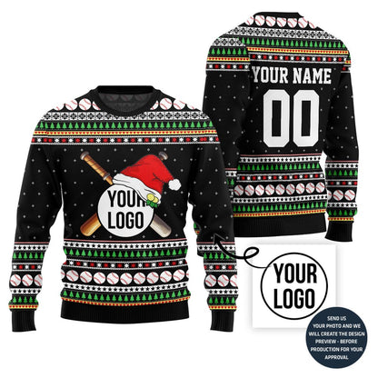 Custom Baseball Team Logo And Name Number Xmas Sweater