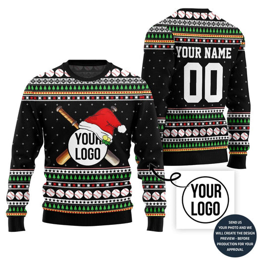 Custom Baseball Team Logo And Name Number Xmas Sweater