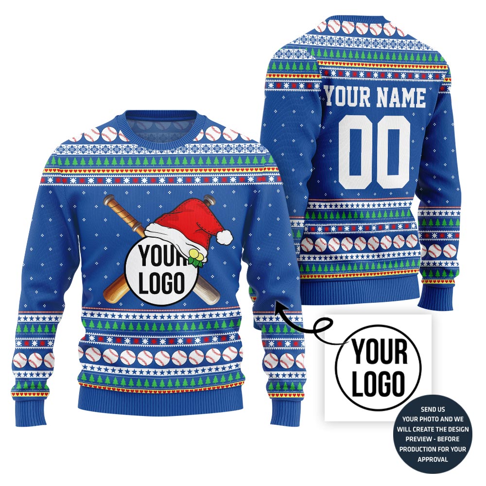 Custom Baseball Team Logo And Name Number Xmas Sweater