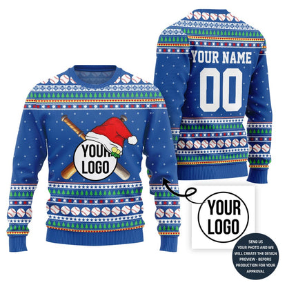 Custom Baseball Team Logo And Name Number Xmas Sweater