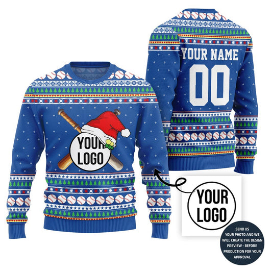 Custom Baseball Team Logo And Name Number Xmas Sweater
