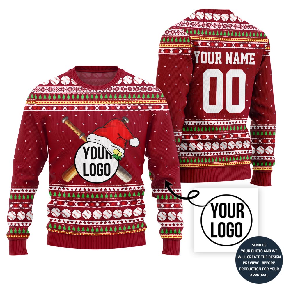 Custom Baseball Team Logo And Name Number Xmas Sweater