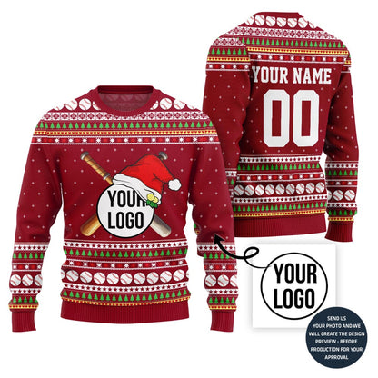 Custom Baseball Team Logo And Name Number Xmas Sweater