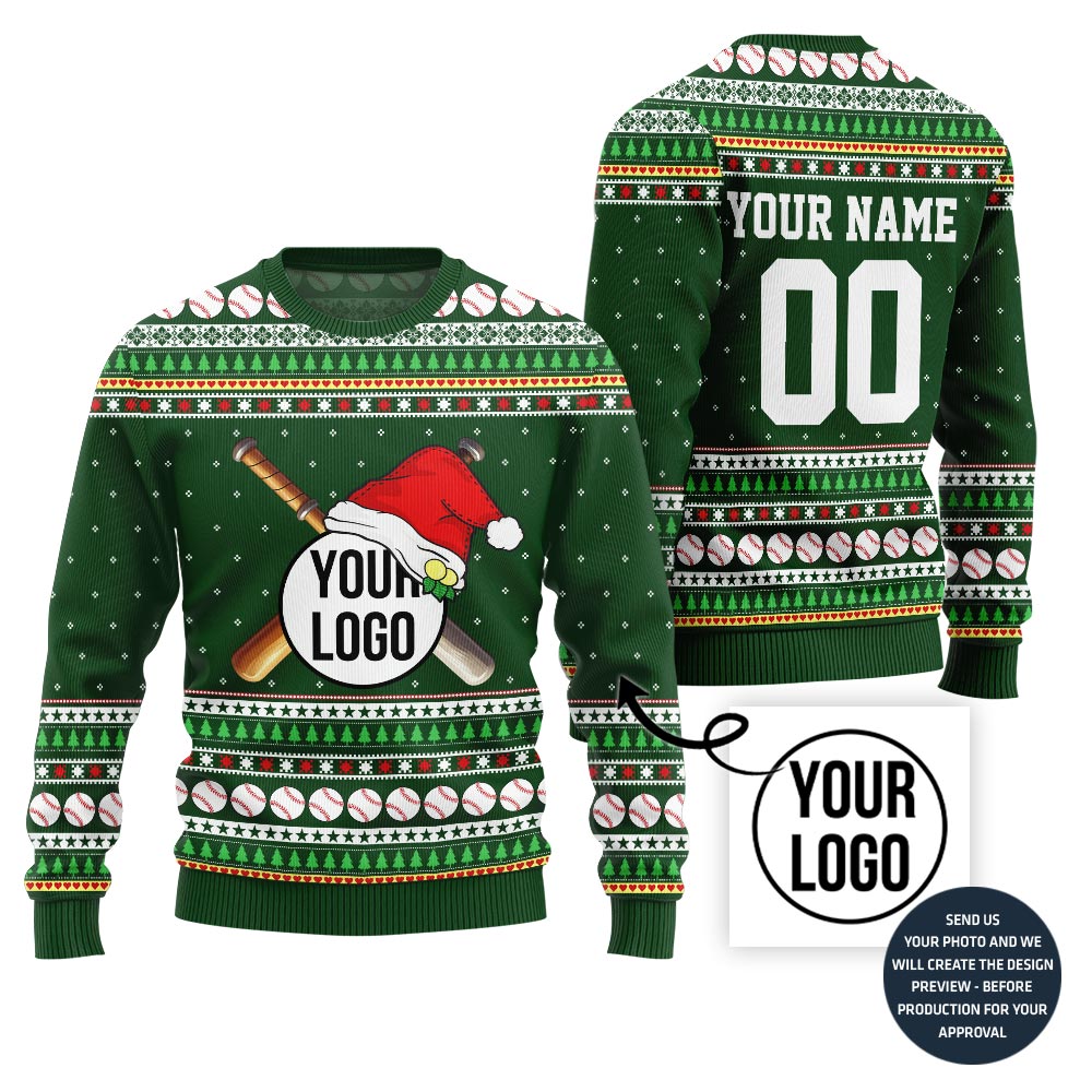 Custom Baseball Team Logo And Name Number Xmas Sweater