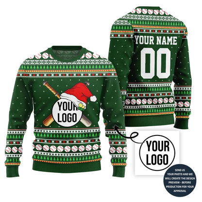 Custom Baseball Team Logo And Name Number Xmas Sweater