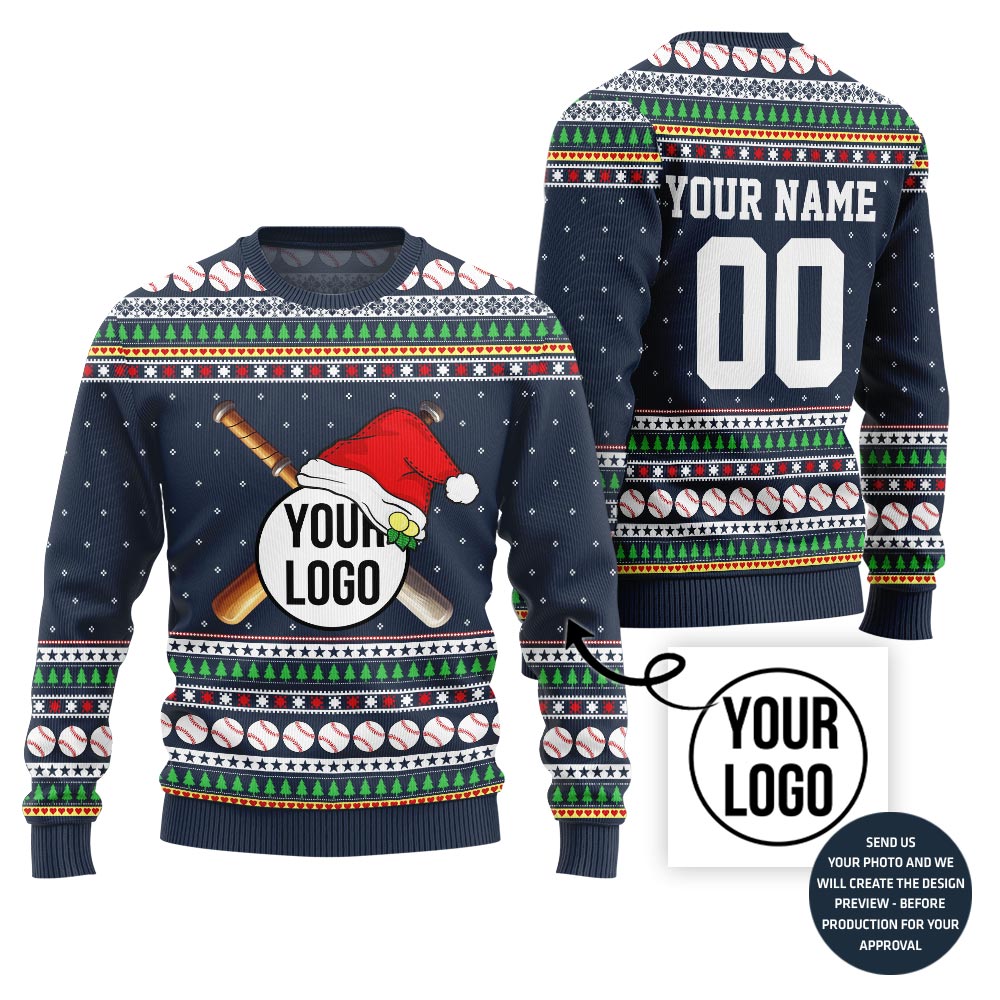 Custom Baseball Team Logo And Name Number Xmas Sweater