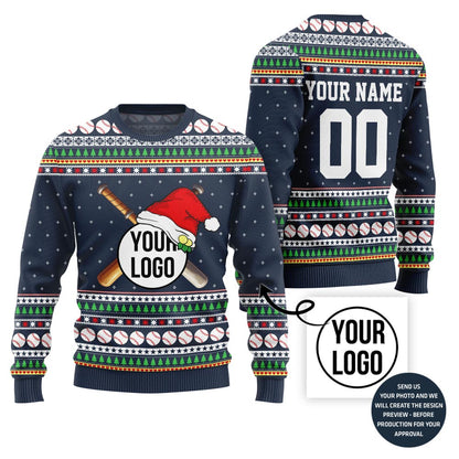 Custom Baseball Team Logo And Name Number Xmas Sweater