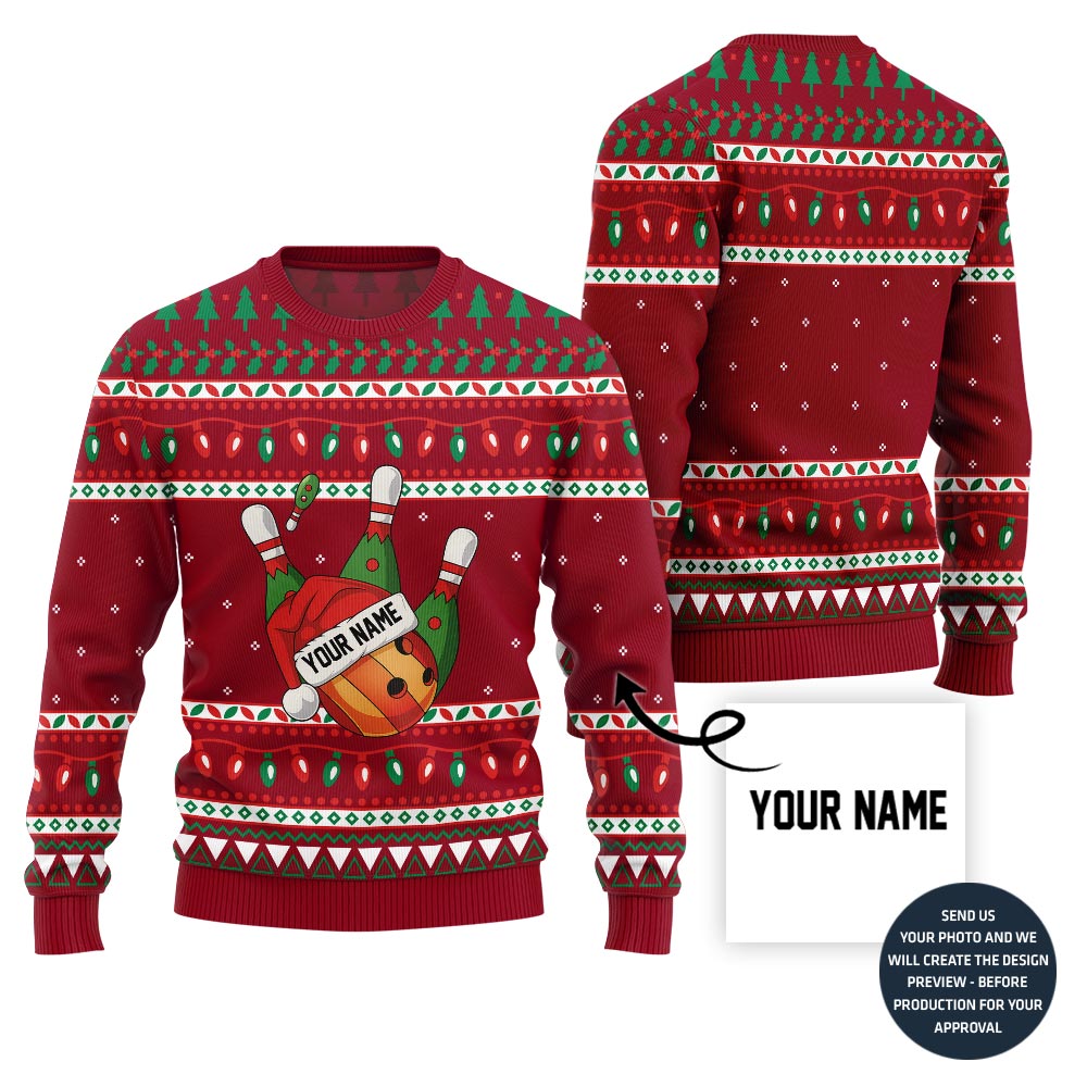 Custom Bowling Ugly Christmas Sweater With Your Name