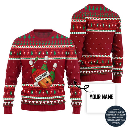 Custom Bowling Ugly Christmas Sweater With Your Name