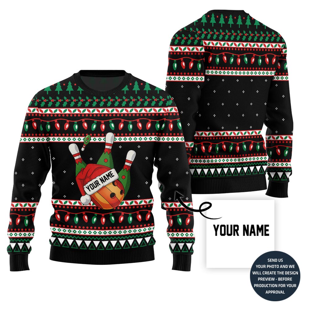 Custom Bowling Ugly Christmas Sweater With Your Name