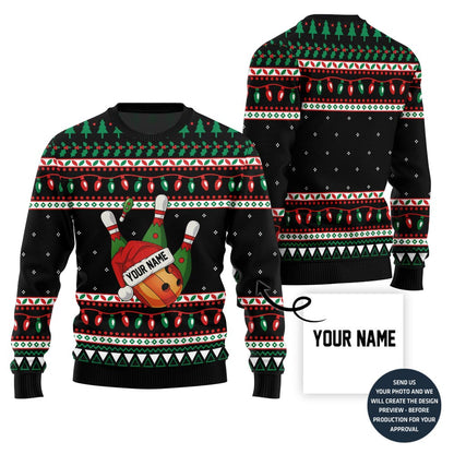 Custom Bowling Ugly Christmas Sweater With Your Name