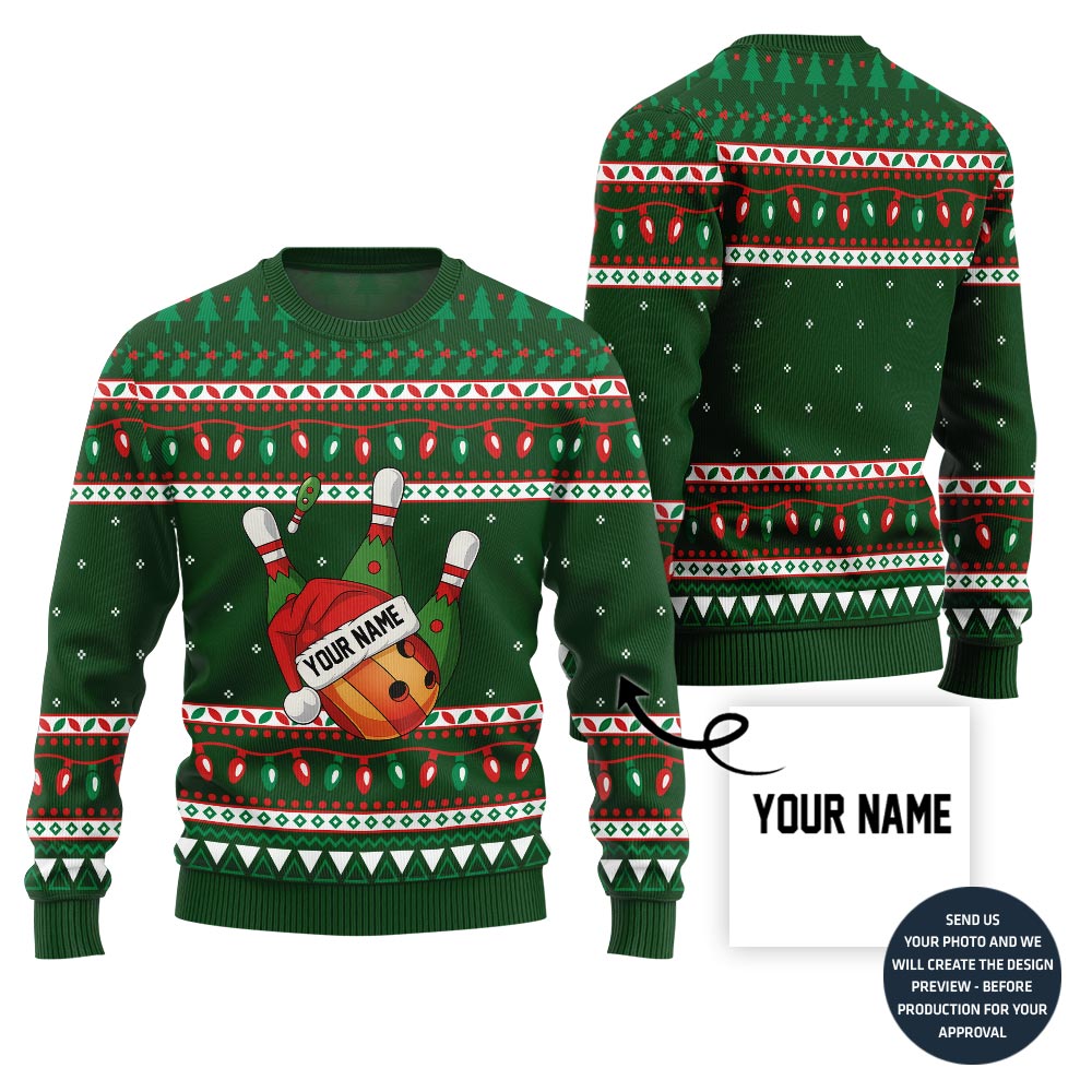 Custom Bowling Ugly Christmas Sweater With Your Name