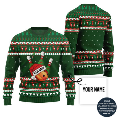 Custom Bowling Ugly Christmas Sweater With Your Name