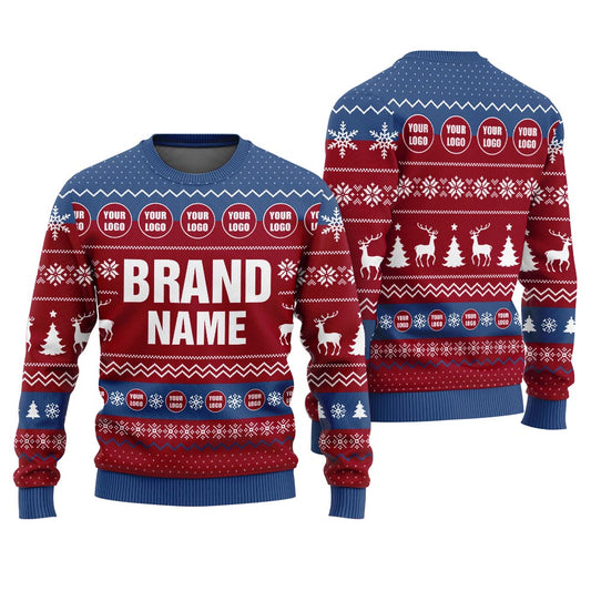Custom Brand Logo And Name Ugly Christmas Sweater Red