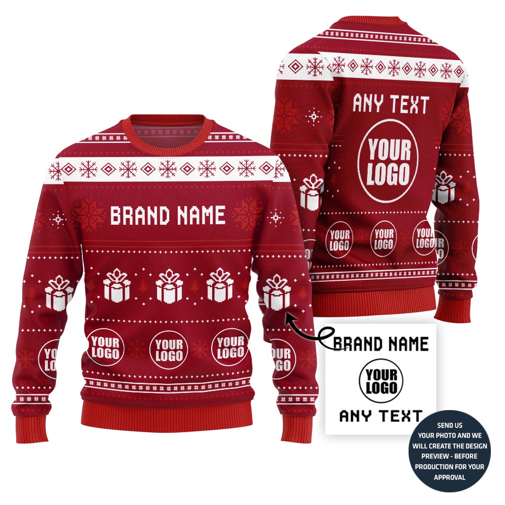 Custom Brand Name And Your Logo Ugly Christmas Sweater