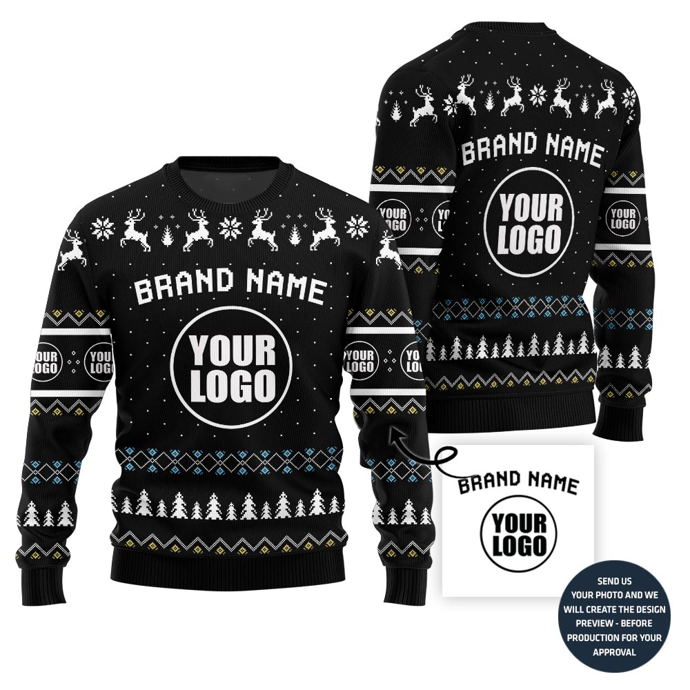 Festive Custom Brand Name With Your Logo Ugly Christmas Sweater