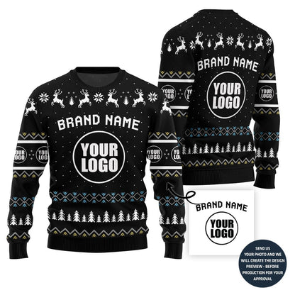 Festive Custom Brand Name With Your Logo Ugly Christmas Sweater
