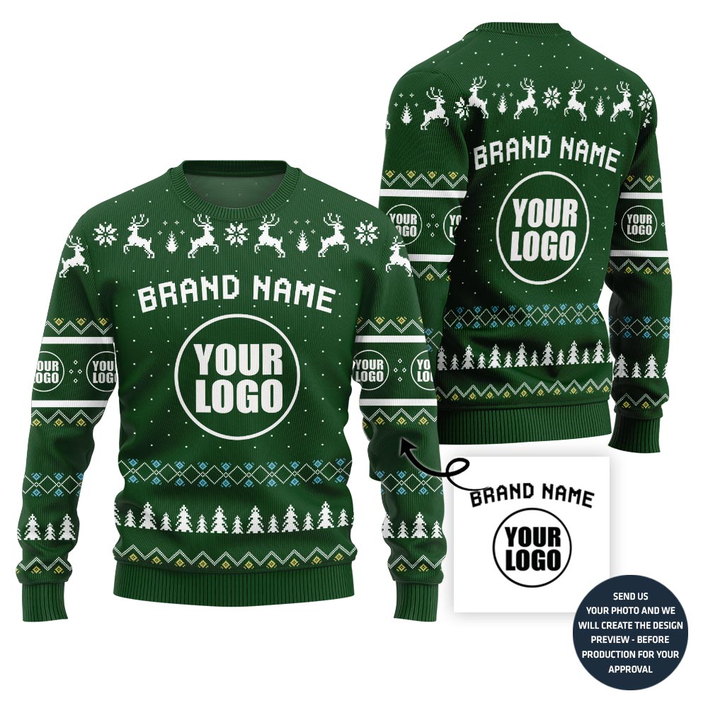 Festive Custom Brand Name With Your Logo Ugly Christmas Sweater