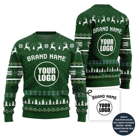 Festive Custom Brand Name With Your Logo Ugly Christmas Sweater