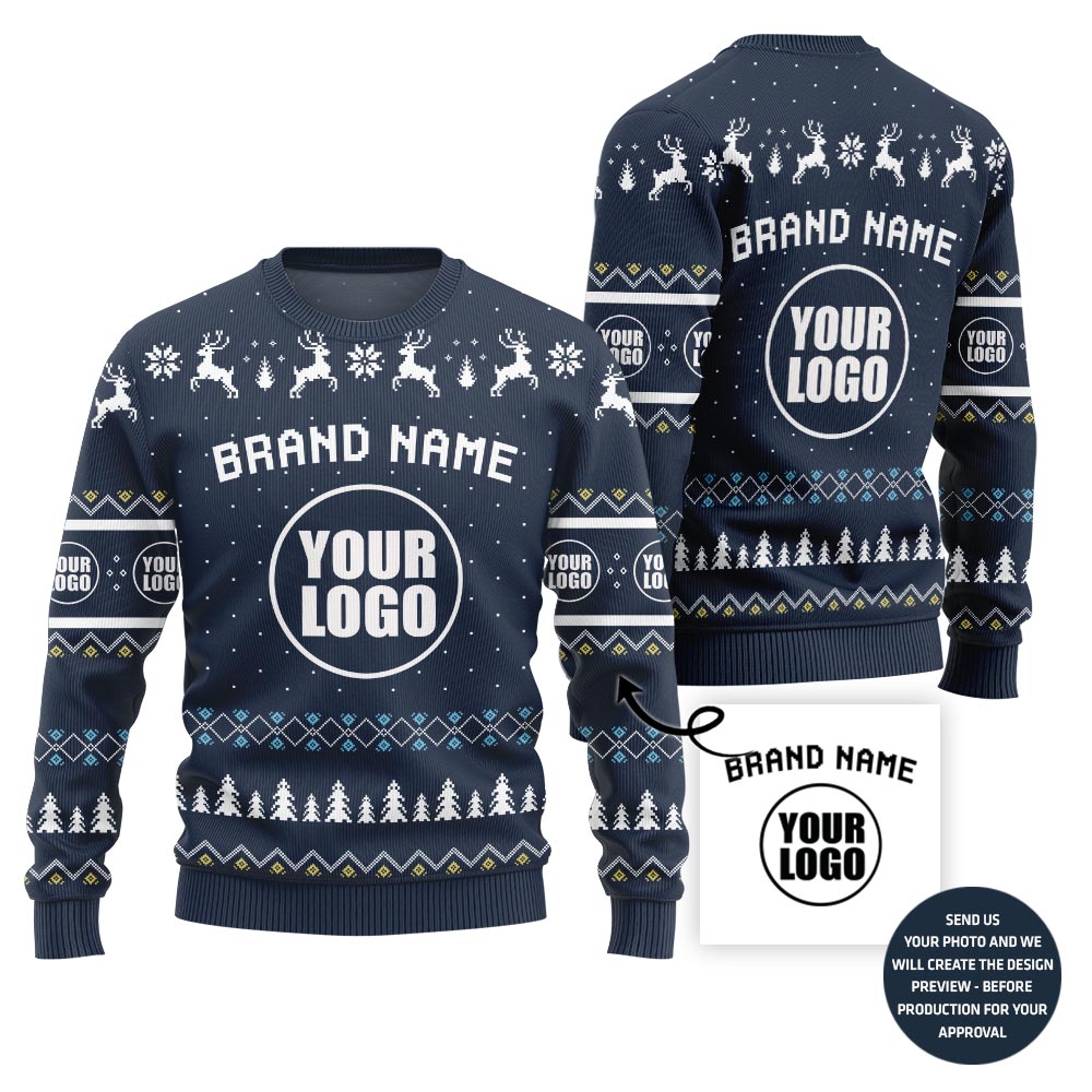 Festive Custom Brand Name With Your Logo Ugly Christmas Sweater