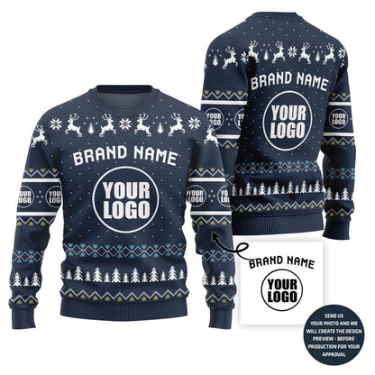 Festive Custom Brand Name With Your Logo Ugly Christmas Sweater