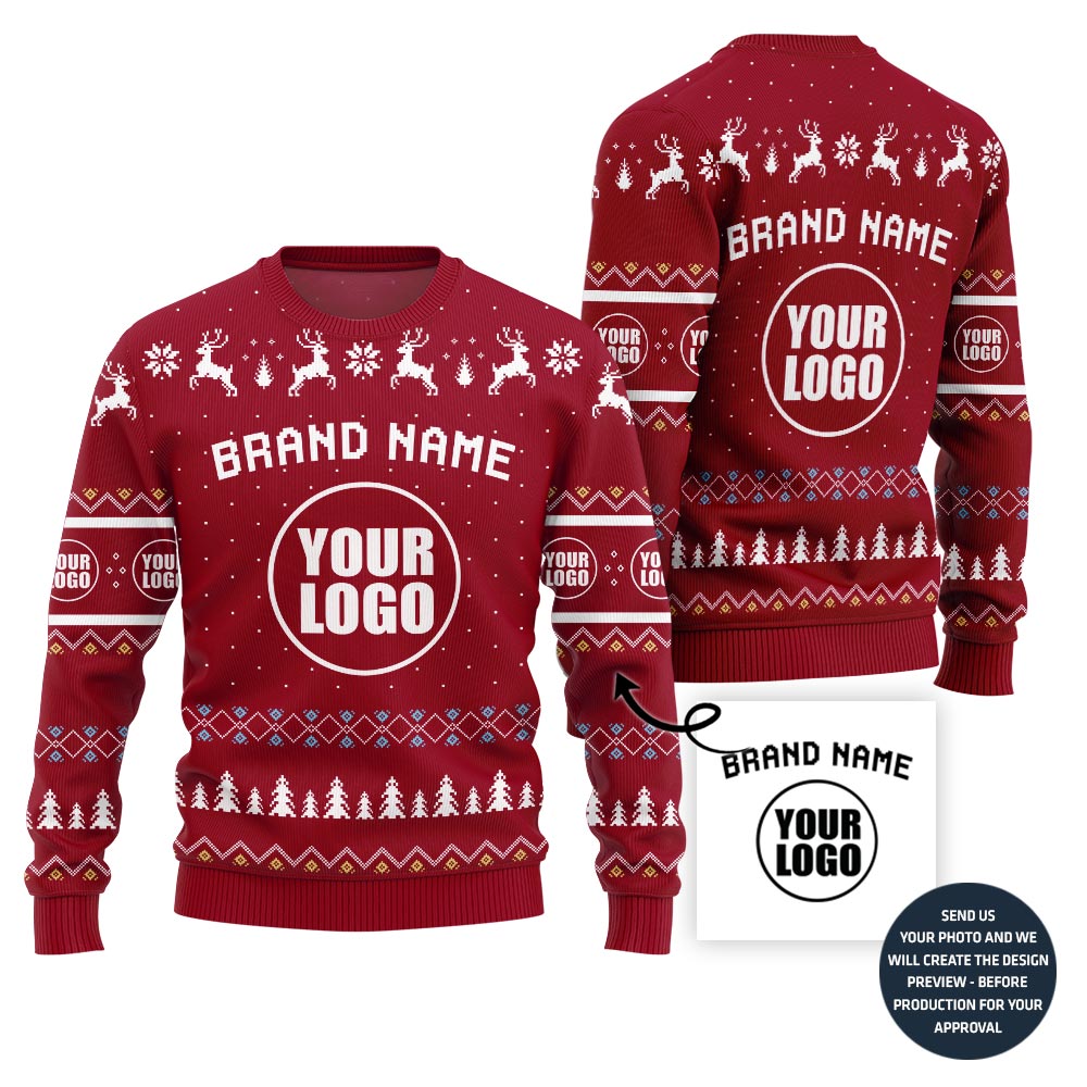 Festive Custom Brand Name With Your Logo Ugly Christmas Sweater