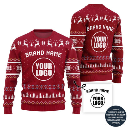 Festive Custom Brand Name With Your Logo Ugly Christmas Sweater