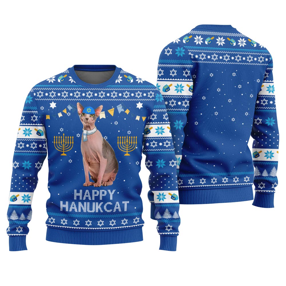 Custom Cat Funny Hanukkah Sweater Royal