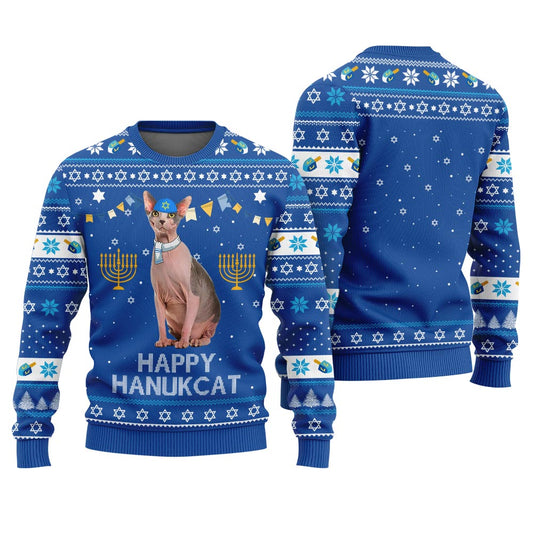Custom Cat Funny Hanukkah Sweater Royal