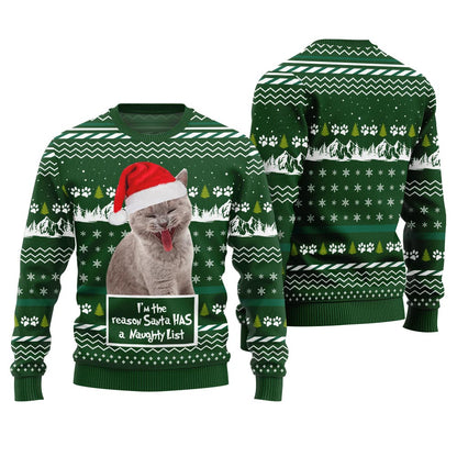 Custom Cat Photo Christmas Sweater I'm the Reason Santa Has a Naughty List